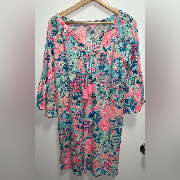 Lilly Pulitzer Dresses & Skirts - Lilly Pulitzer Del Lago Serene Gypsea Mini Dress Beachy Tassels Fish Sea Size M